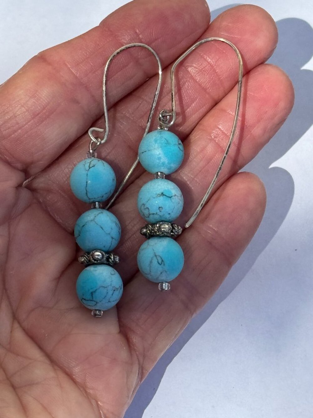 Earrings Turquoise or Howlite on Sterling Elongated Hooks